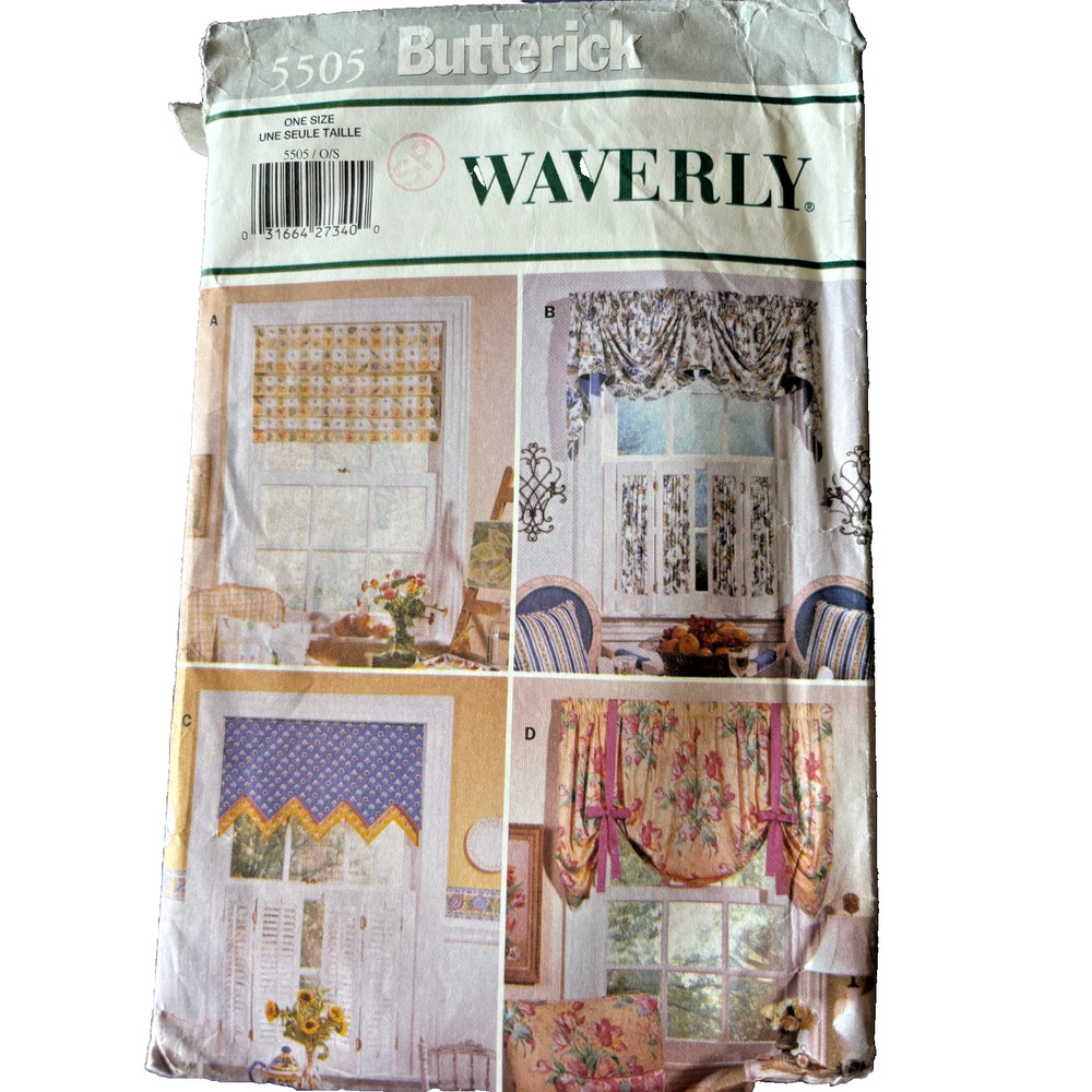 Butterick Home Sewing Pattern 5505 Window Treatments Valance Roman Shade Waverly